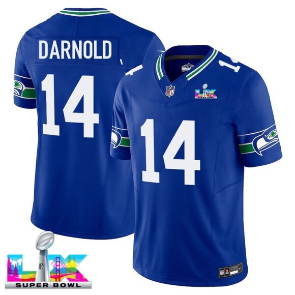 Mens or Youths Choose Sam Darnold Super Bowl LX Stitched Jersey Royal Vapor